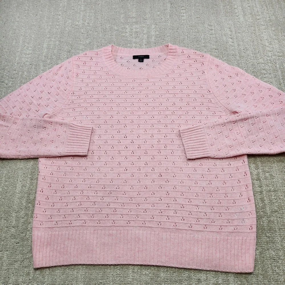 J Crew Sweater Women Large Birdseye Knit Wool Alpaca Blend Pointelle Crewneck‎